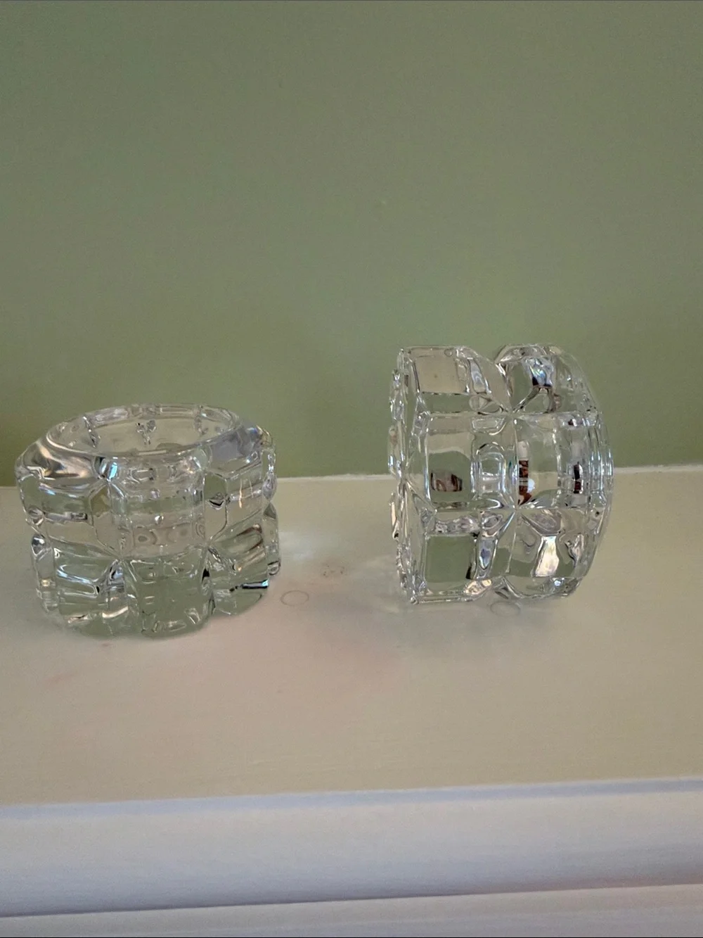 VNTG Mikasa Reflections Pattern Set of 2 Glass Candle Holders